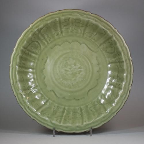 Chinese lobed celadon Ming charger