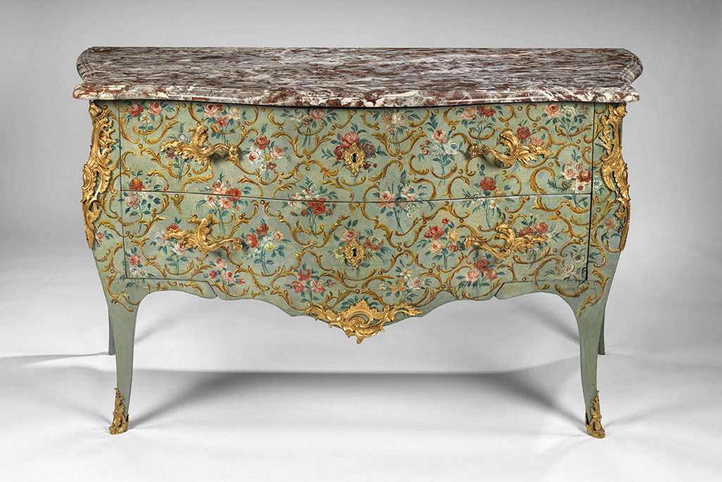 French Louis XV Ormolu-Mounted Painted Commode by Leonard Boudin Circa 1750