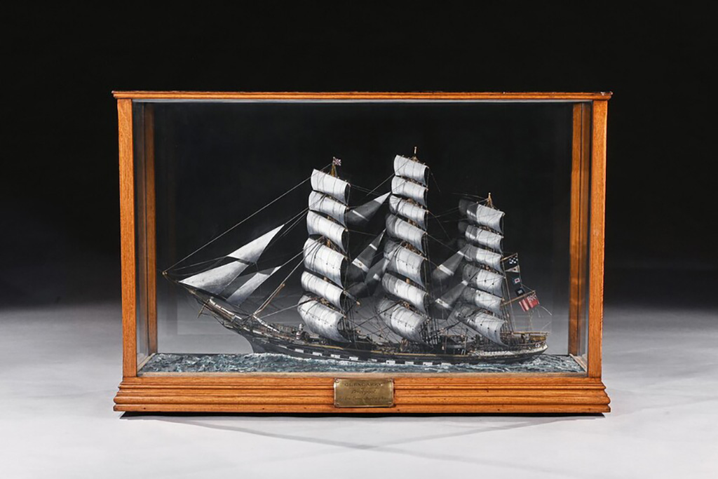 Oak and Glazed Cased Model of the Tea Clipper Glengarry in Full Sail