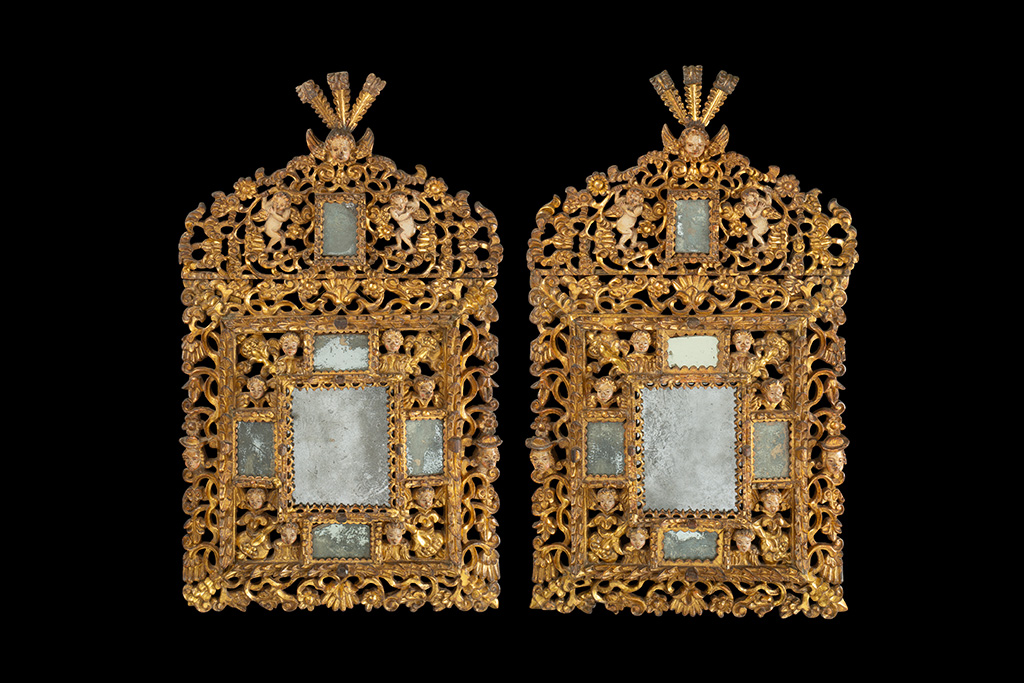 Spanish Colonial Carved Giltwood and Polychrome Baroque Frames