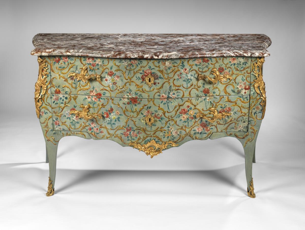 A Very Rare French Louis XV Ormolu-Mounted Painted Commode by Leonard Boudin, Circa 1750