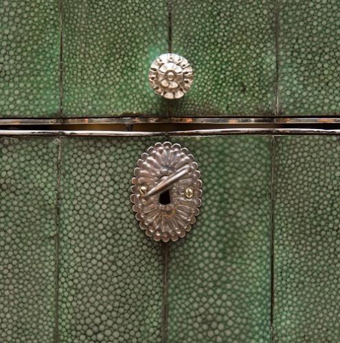 Detail of the lock and key on a shagreen box