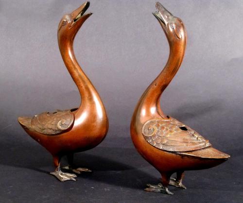 Japanese Bronze Geese Koros, Late 19th Century