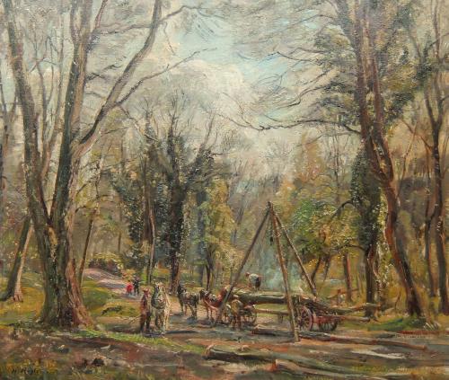 Herbert Royle "Timber Hauling, Wharfedale" oil painting