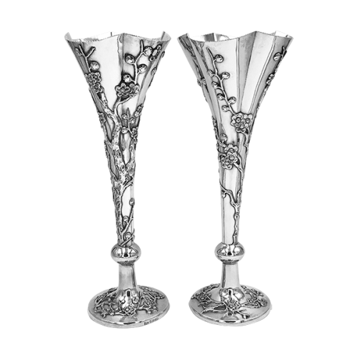 Pair of Chinese Export Silver Flower Vases