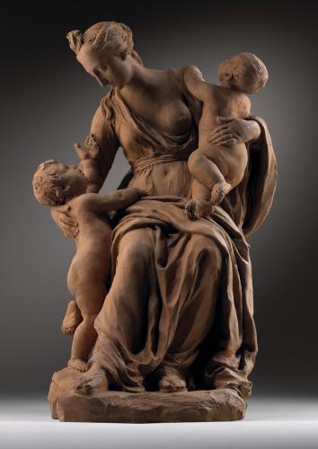 Terracotta sculpture group of Charity by Flemish sculptor Michiel Van Der Voort the Elder.