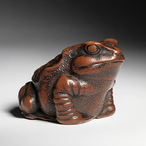 large boxwood seated toad by Mitani Gohō