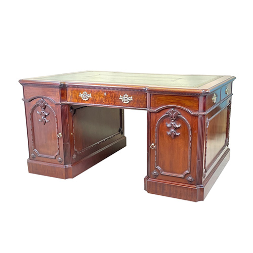 Chippendale style walnut pedestal partners desk