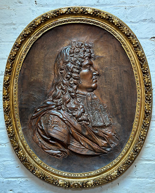 early 18th century leather portrait of Louis XIV