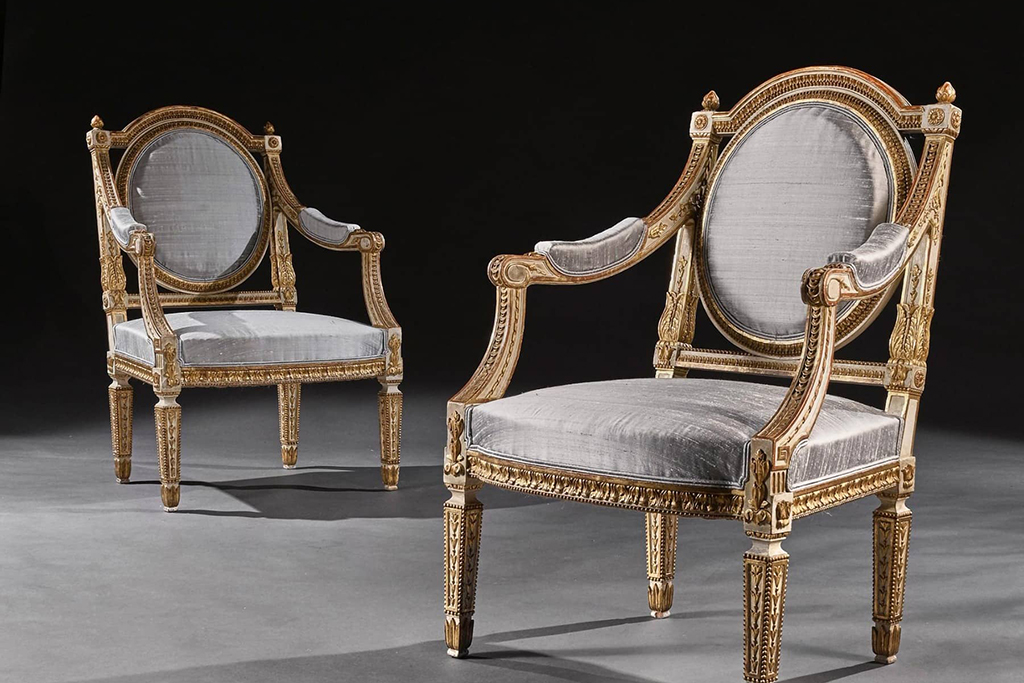 Pair of 19th Century Decorative Italian Painted and Parcel Gilt Armchairs