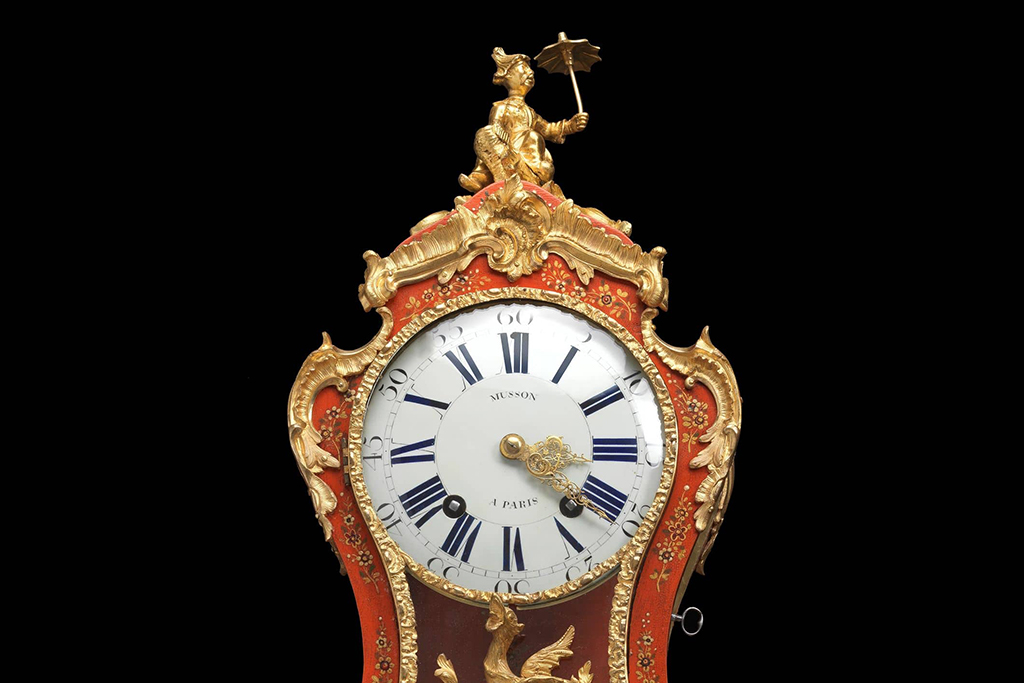 Louis XV Small Ormolu-Mounted Red Lacquer Bracket Clock