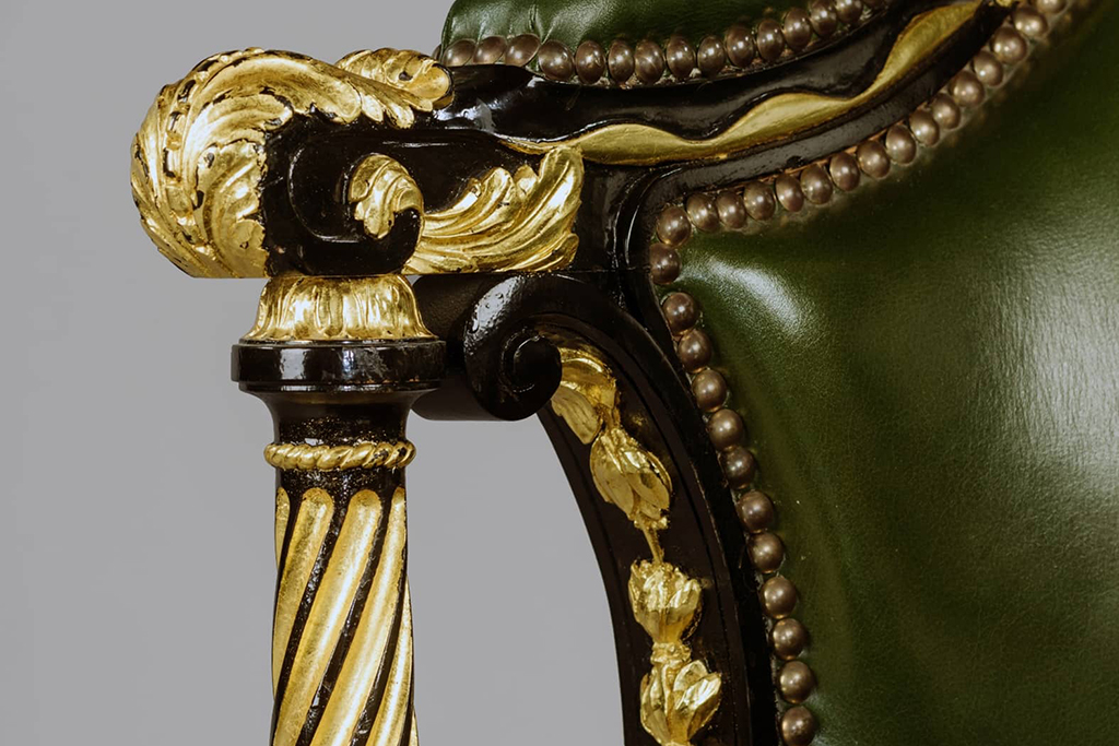 Louis XVI Style Gilt and Ebonised Carved Rotating Desk Chair