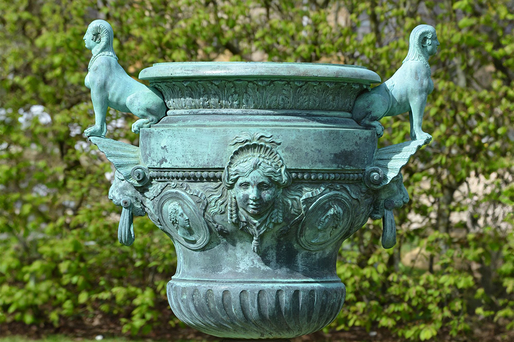 A bronze 'Versailles' garden vase with sphinxes