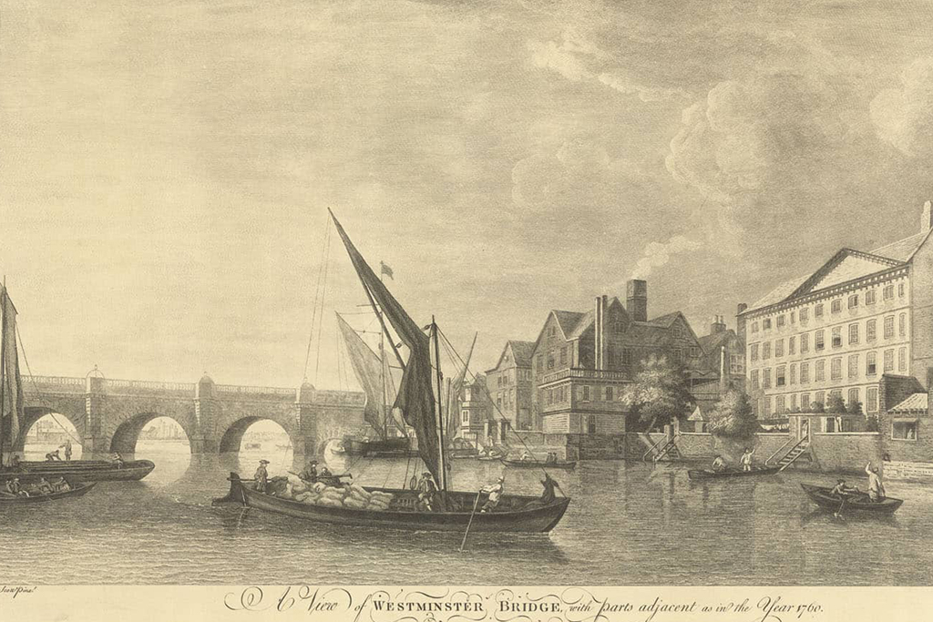 A View of Westminster Bridge, with parts adjacent as in the Year 1760