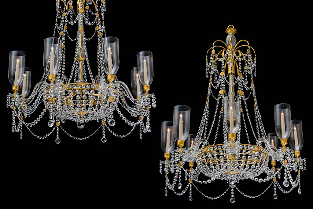 Extremely Rare Pair of English Regency Period Chandeliers of Unusual Design