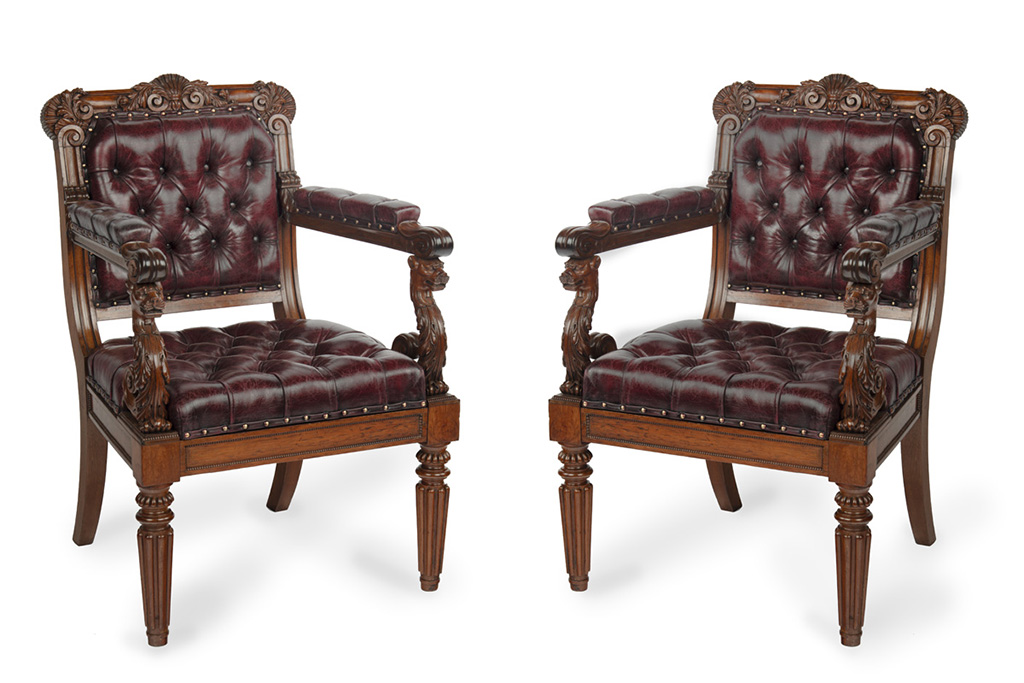 large and fine pair of rosewood Regency armchairs