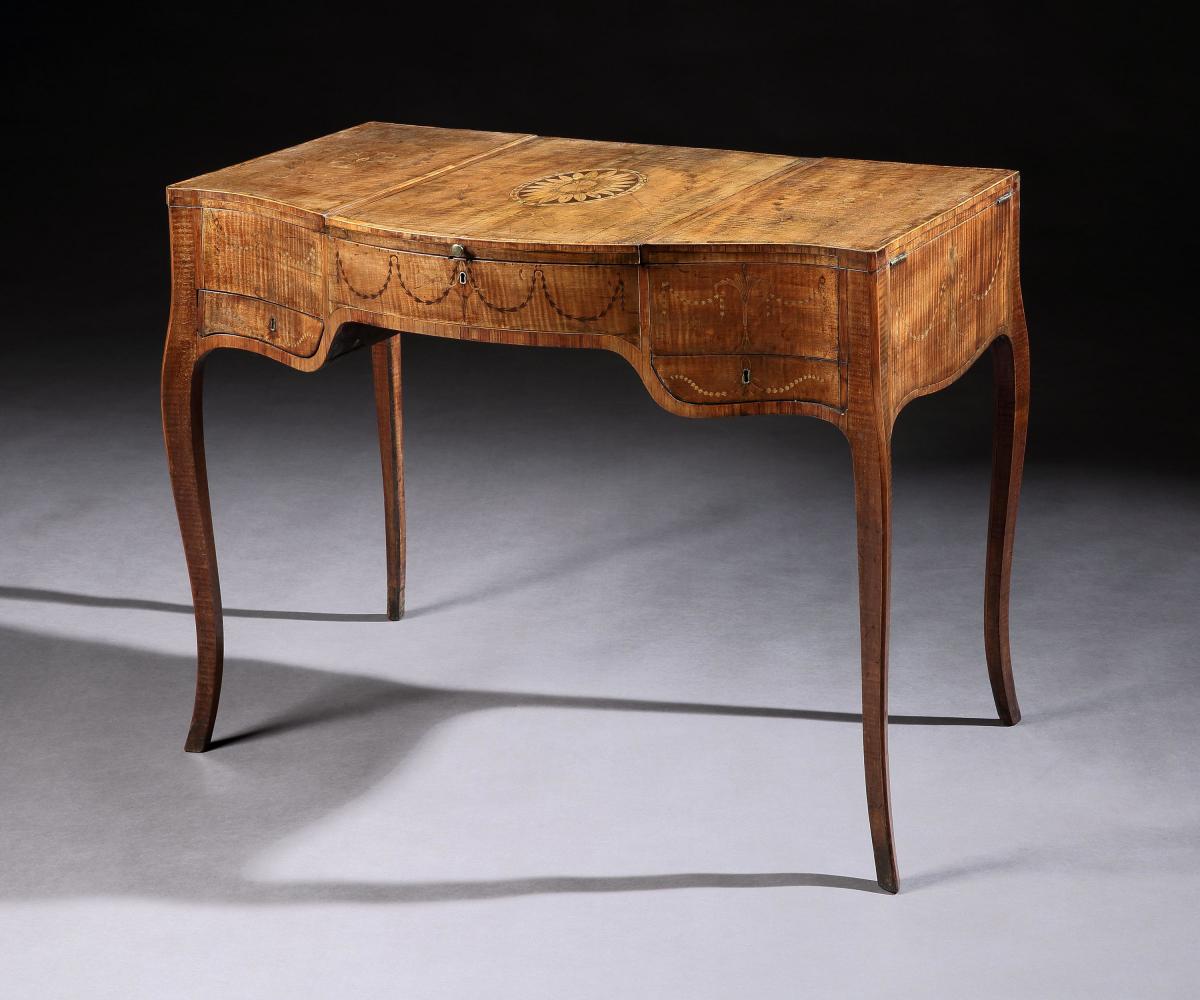 A Fine George III Period Fiddleback Sycamore and Marquetry Dressing Table, English, circa 1780
