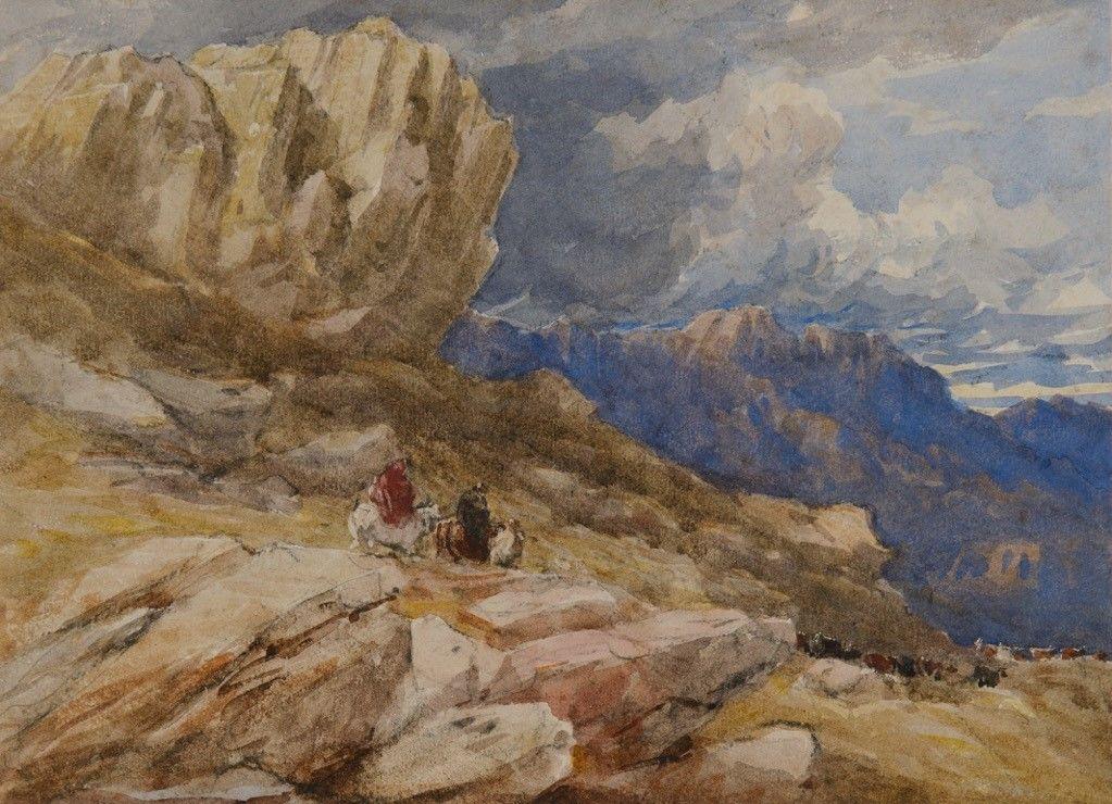 David Cox (British 1753-1859) Travellers in the Vale of Dolwyddelan, North Wales