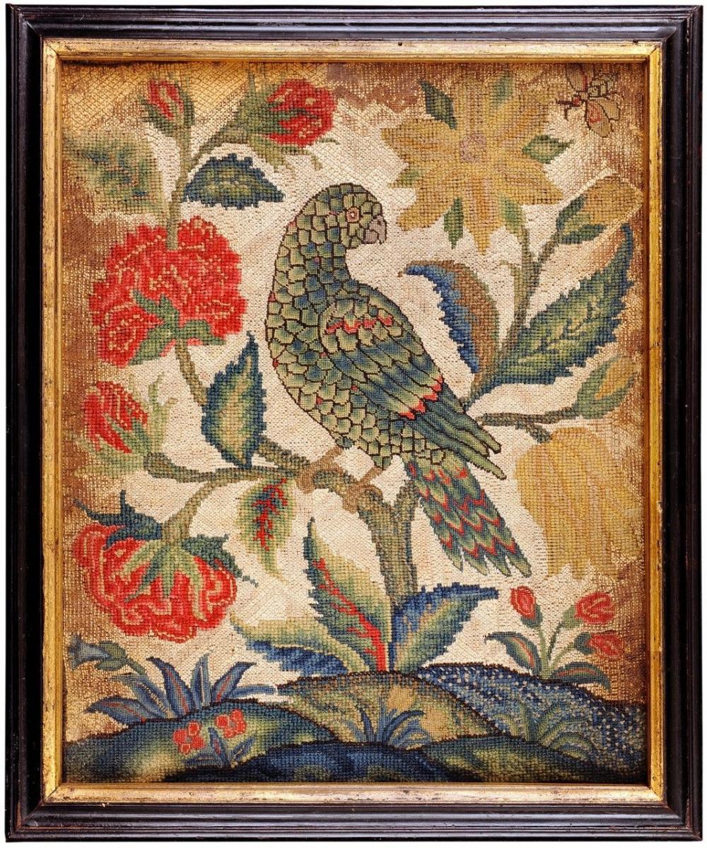 18th Century Canvas Work Picture of a Parrot