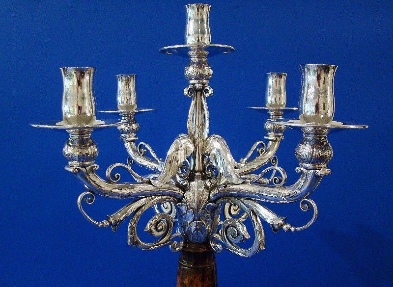 An Important Pair of Danish .830 Silver & Wood Candelabras, Made by Evald Nielsen, Copenhagen 1927