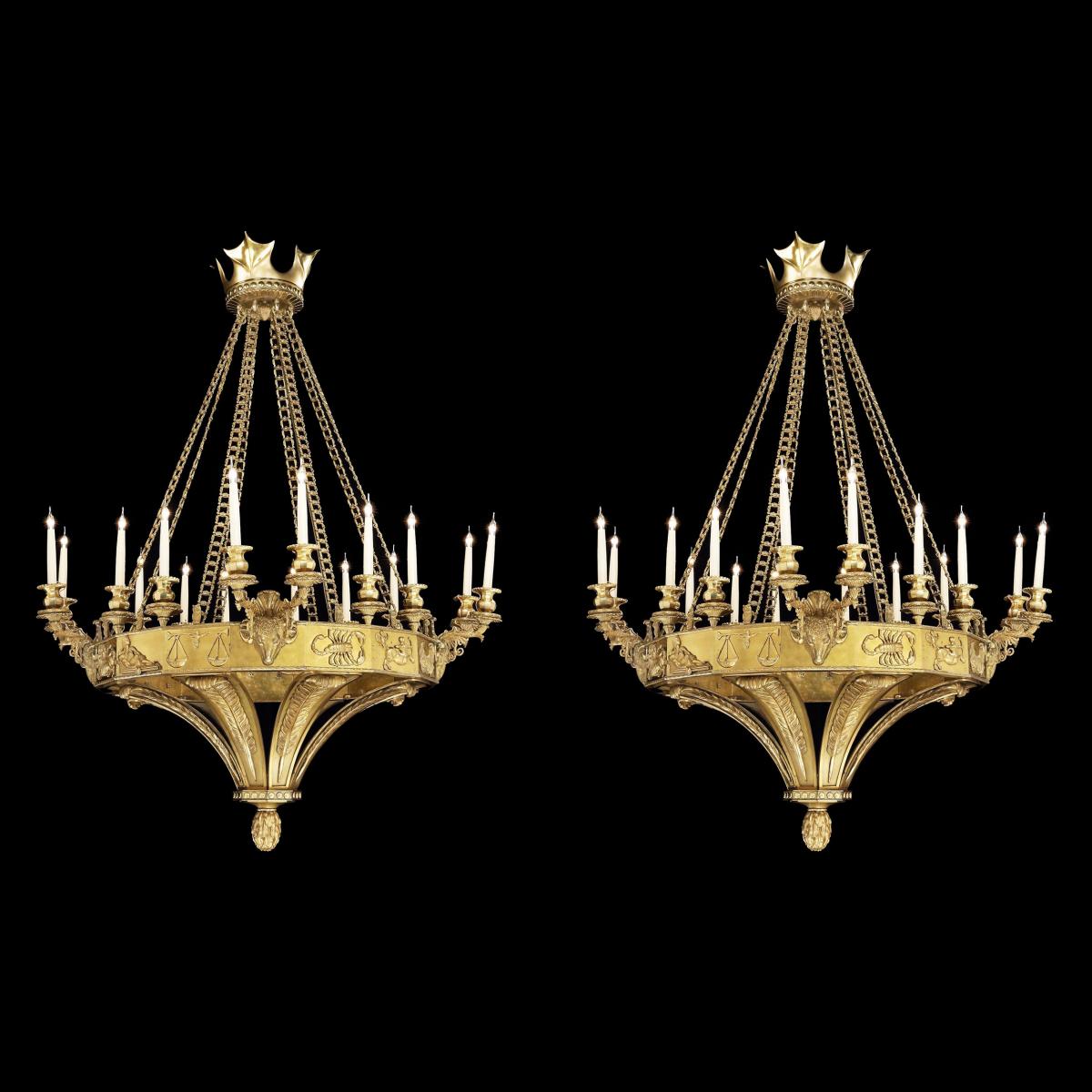 Pair of Sixteen Light Chandeliers in the Gothic Manner