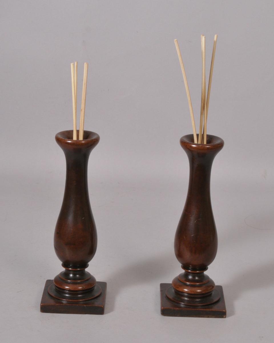 S/1182 19th Century Pair of Fruitwood Spill Vases