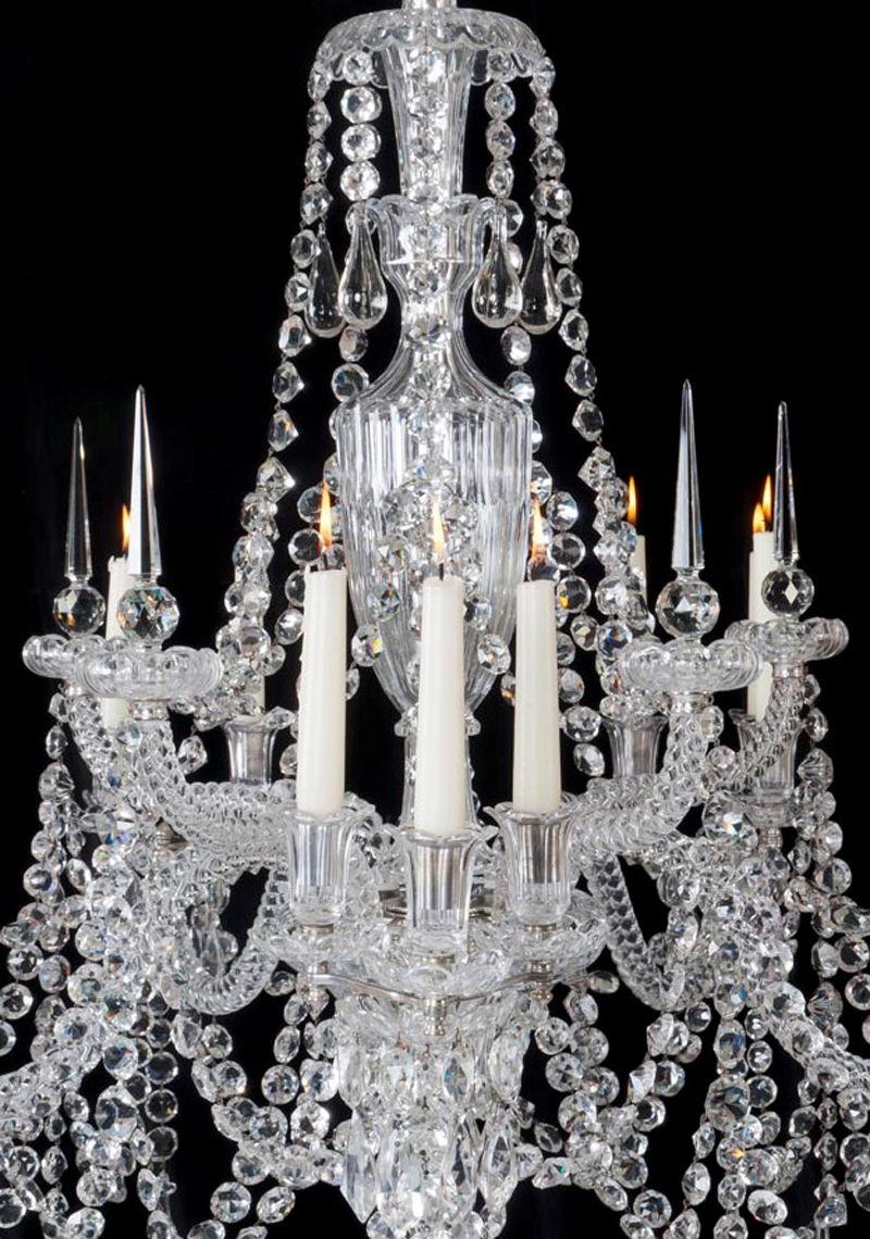 An Unusual Fifteen Light Cut Glass Antique Chandelier by F&C Osler, English Circa 1860