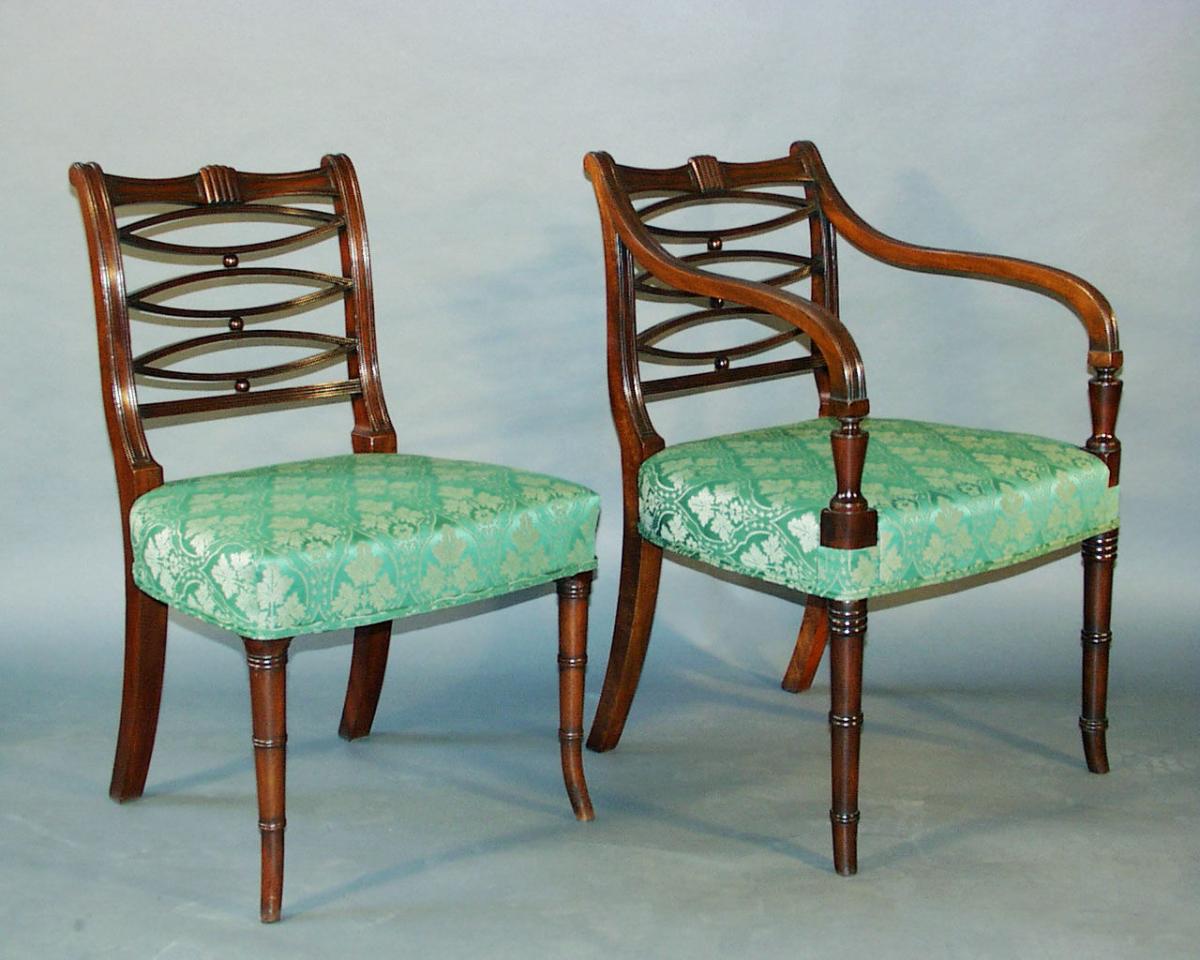 Antique set of 8 Sheraton mahogany dining chairs