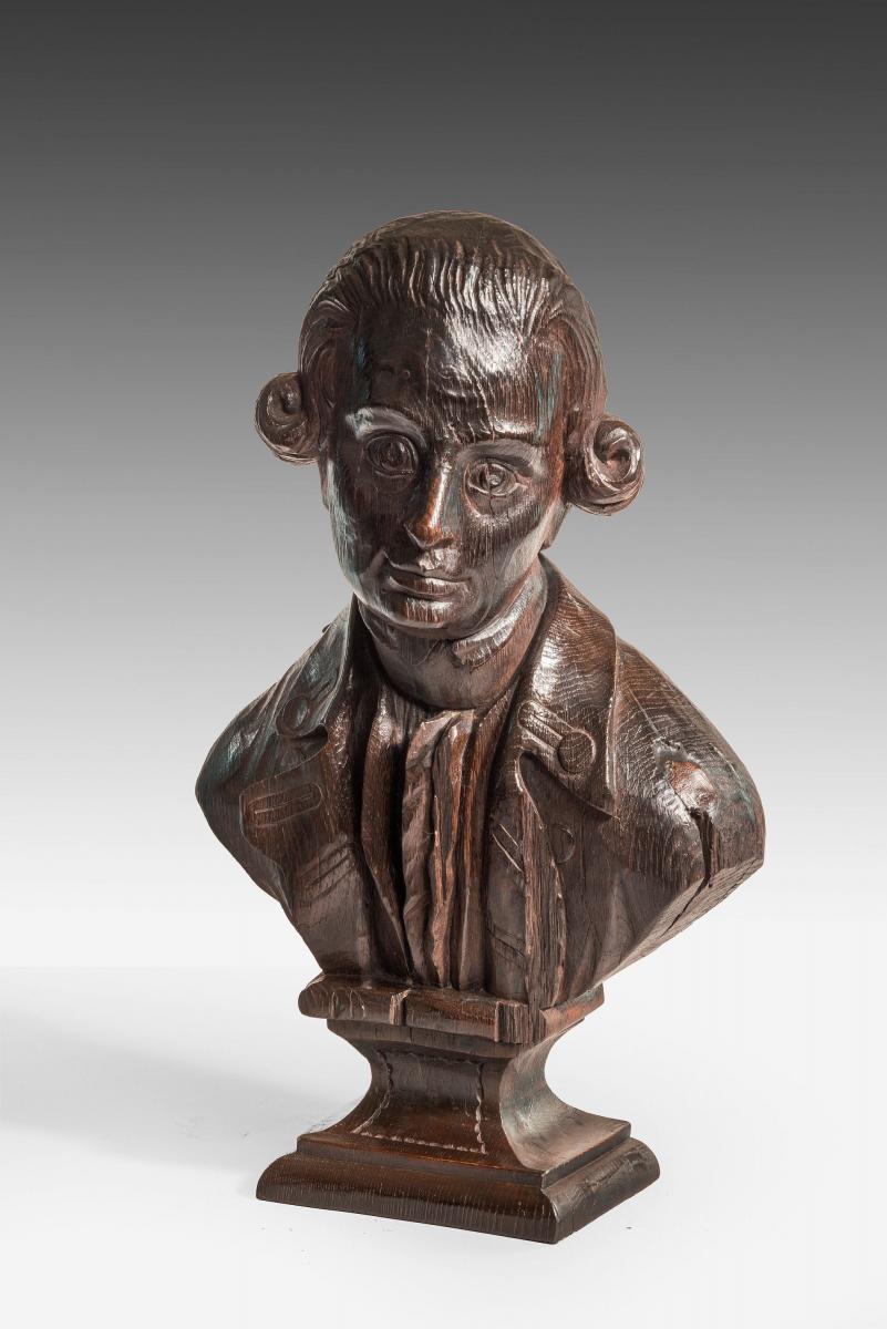 Late 18th Century Carved Oak Bust of Major John André, England/America, circa 1780