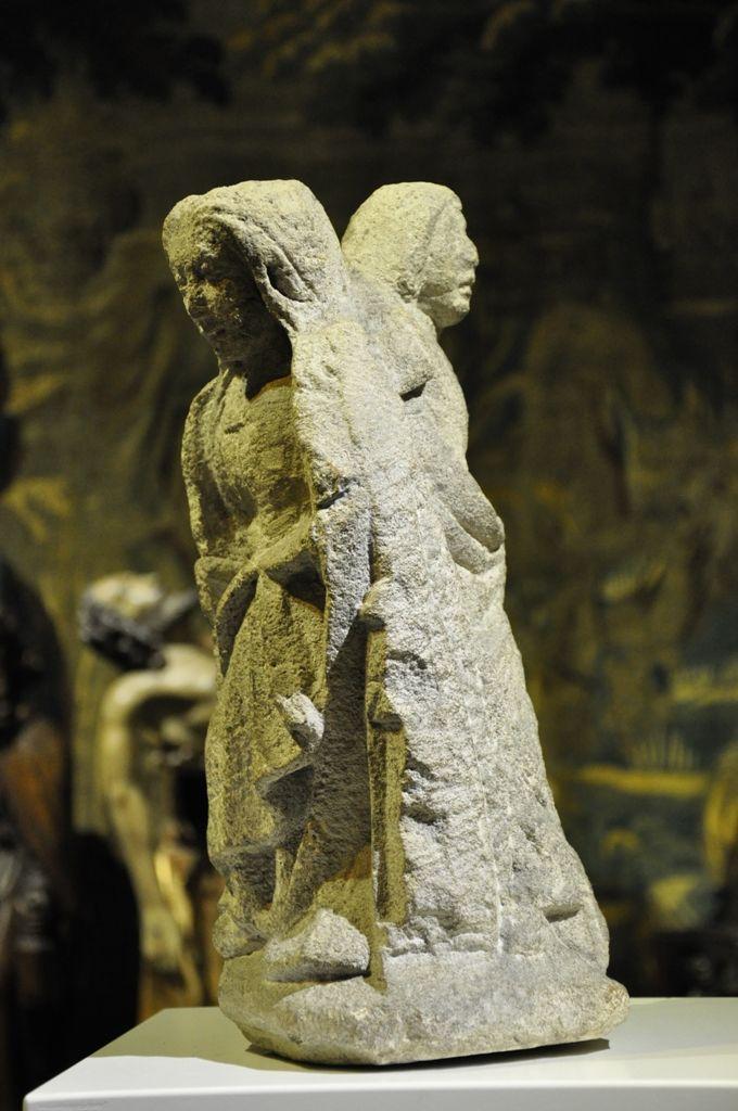 15th Century Norman Limestone Double Sided Sculpture of Mary and St John