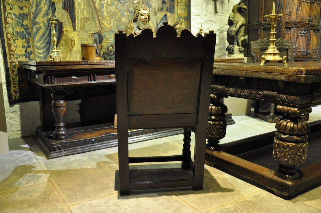 Charles II Oak Panel Backed Armchair. Named "Thomas Bradberry"