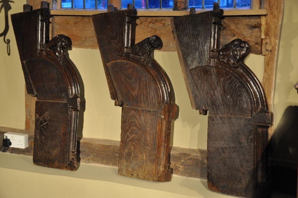 Three Rare 15th Century Gothic Oak Choir Stall Ends. Circa 1490.
