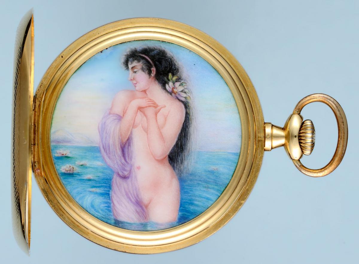 Gold Swiss Lever with Concealed Enamel Nude