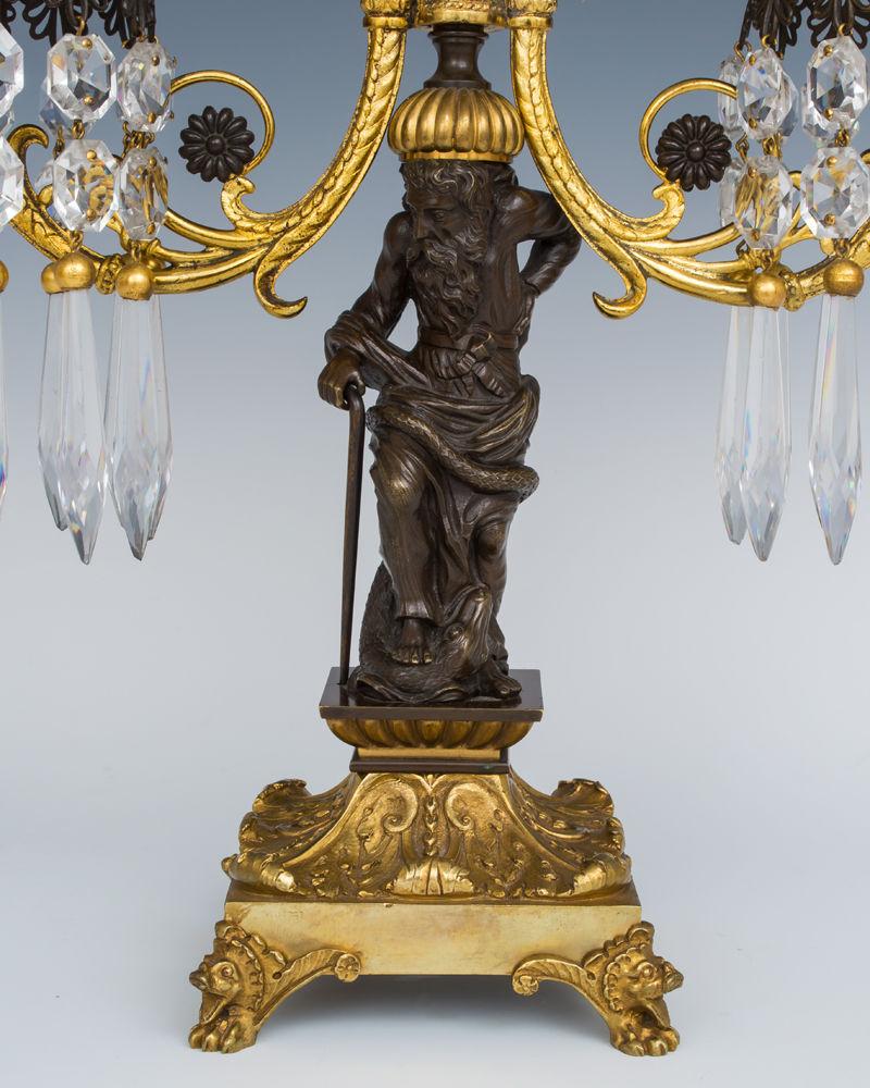 An Important Pair of Regency Period Gilt Lacquered and Bronzed Twin Branch Candelabra, English Circa 1815