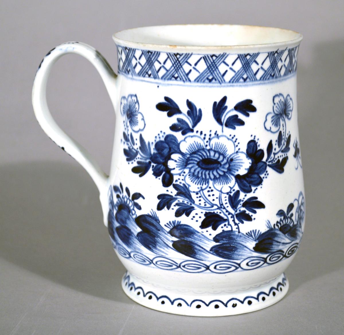 Antique English Bow Porcelain Underglaze Blue Baluster Tankard, Circa 1760-70.
