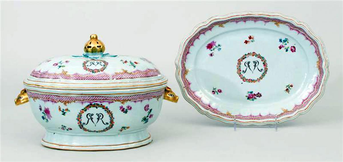 Chinese Export Porcelain Famille Rose Soup Tureen, Cover & Stand, Swedish Market, Circa 1775.