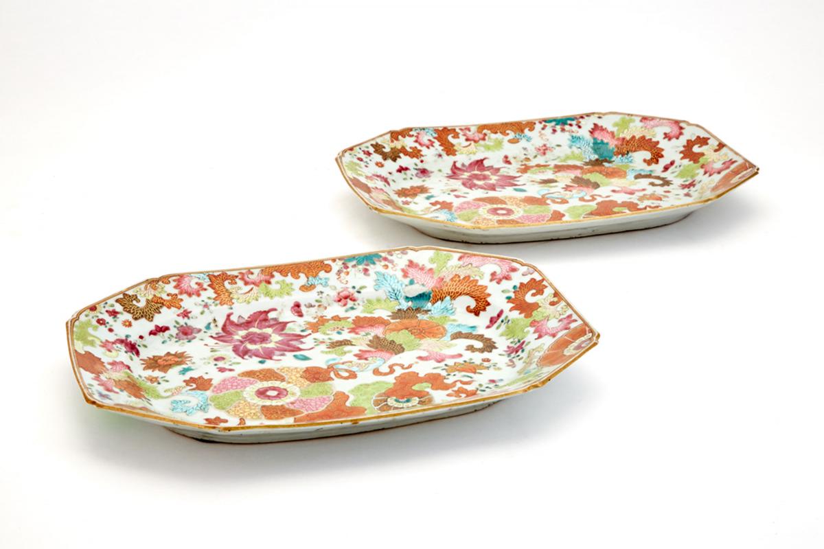 Chinese Export Porcelain Tobacco Leaf Dishes, circa 1765.