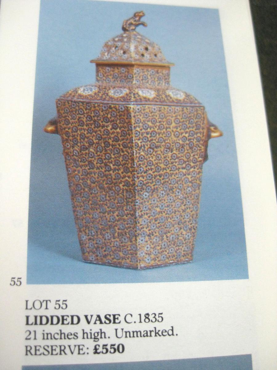 Pair of Large Mason or Ashworth Hexagonal Ironstone Vases & Covers, Circa 1840