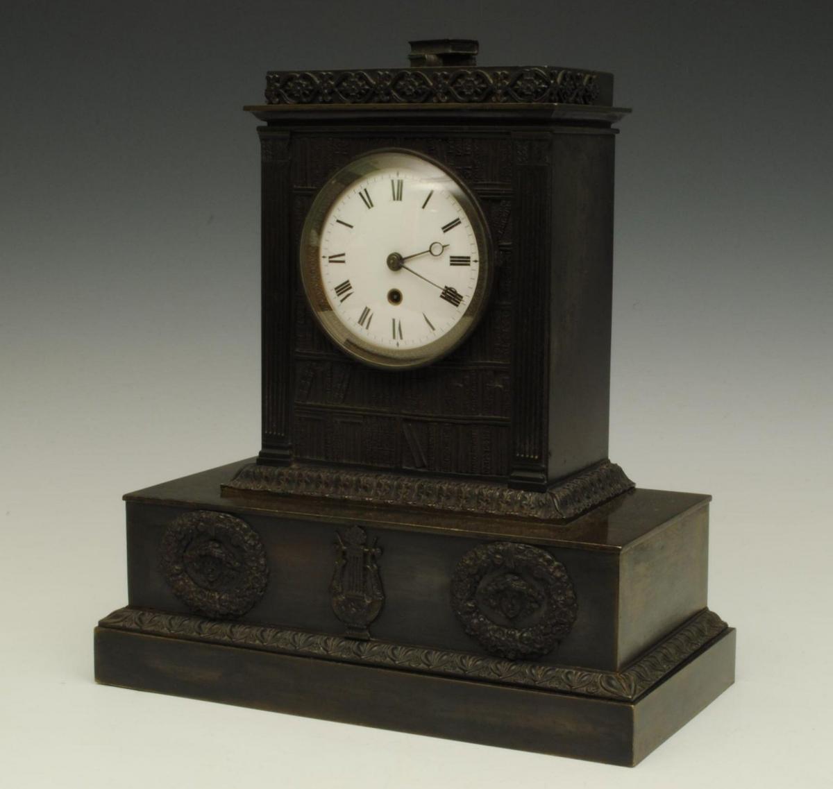 BRONZE REGENCY MANTLE CLOCK, English, Circa 1830