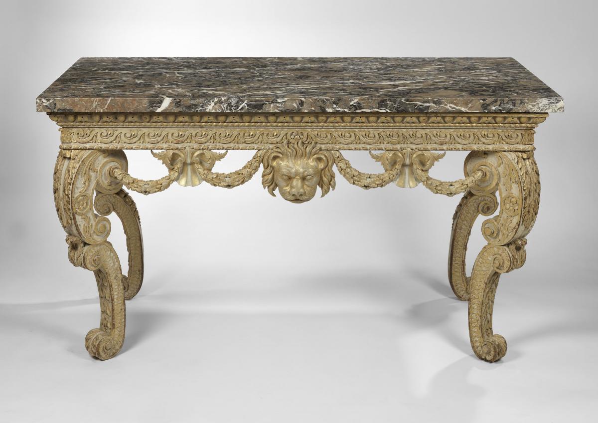 A George II white and gold carved console table attributed to Benjamin Goodison, Circa 1735