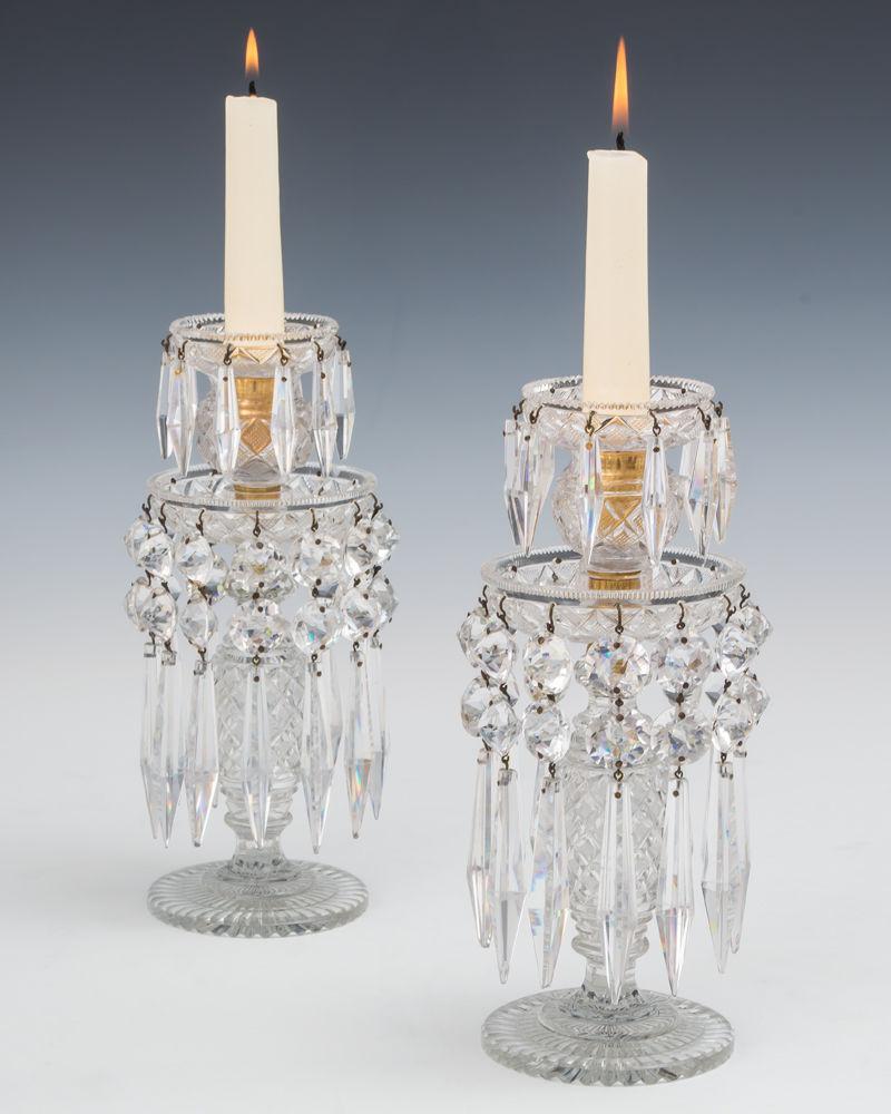 A Pair Regency Strawberry Diamond Cut Candlesticks, English Circa 1815