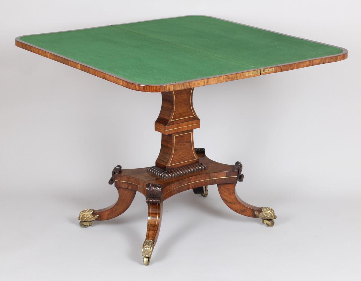 Regency rosewood and brass inlaid card-table