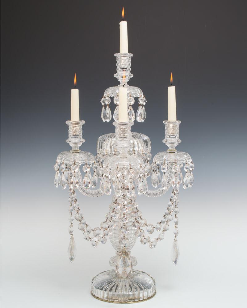 A Silver Mounted & Cut Glass Single Five Light Candelabra by Perry & Co, English Circa 1850
