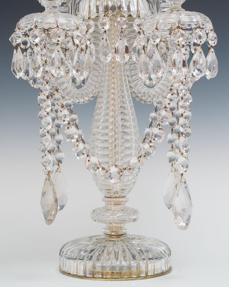 A Silver Mounted & Cut Glass Single Five Light Candelabra by Perry & Co, English Circa 1850