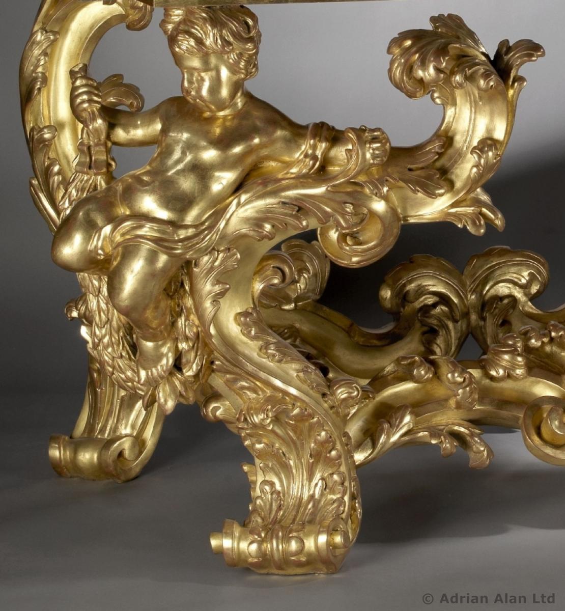 An Important Pair of Palatial Giltwood Console Tables 