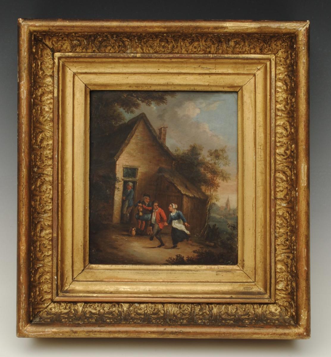A Pair of 18th Century Oil on Copper Village Scenes, Belgian, Circa 1785
