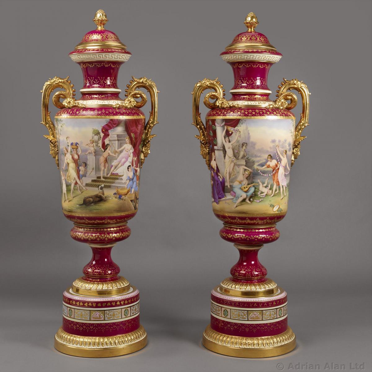 A Pair of Vienna Porcelain Exhibition Vases