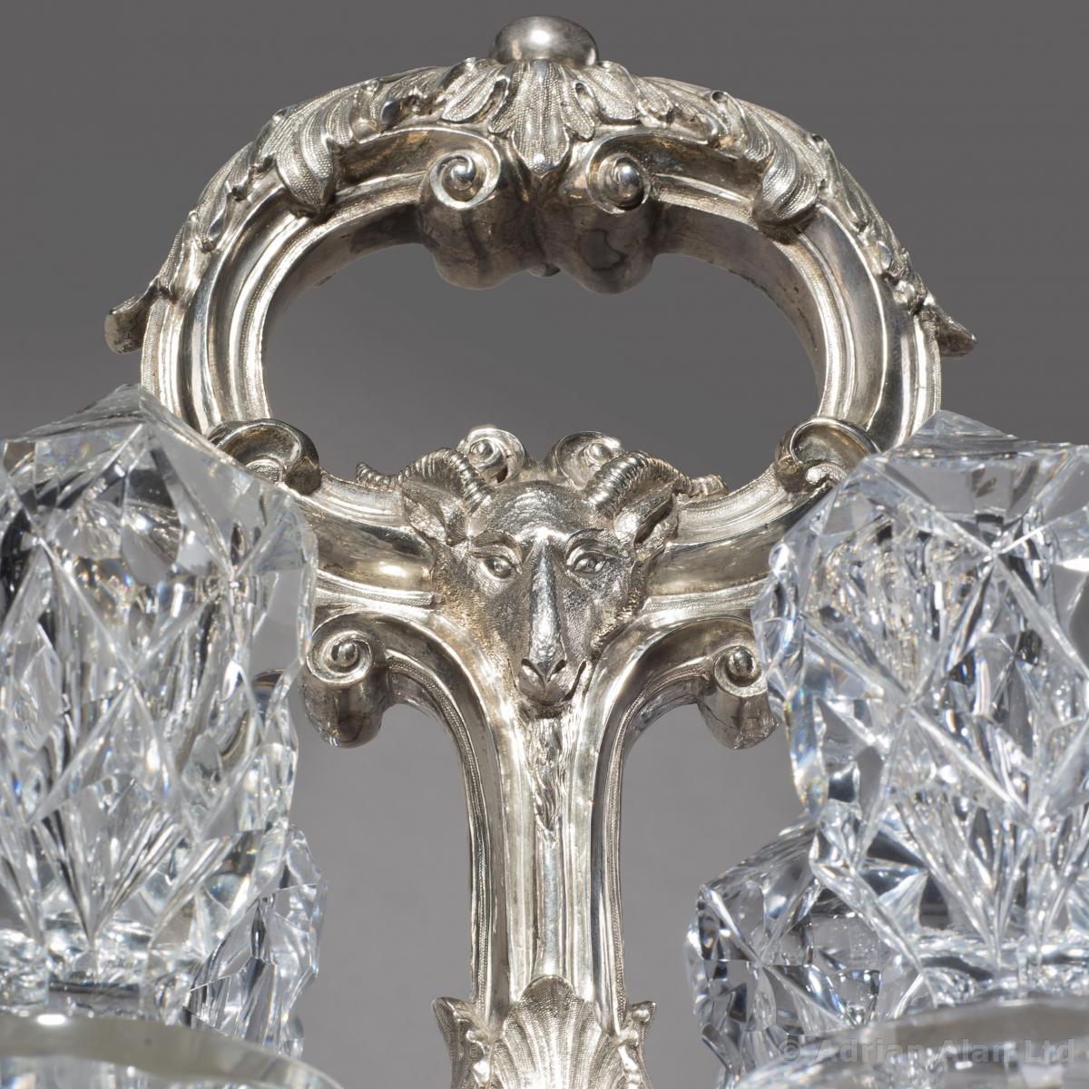 A Victorian Silver and Cut-Glass Liqueur Set