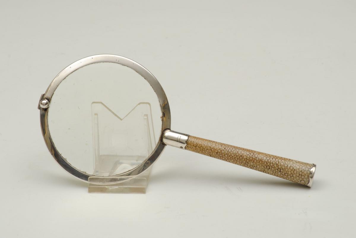 SILVER AND SHAGREEN MAGNIFYING GLASS RETAILED BY ASPREY, English, Circa 1920