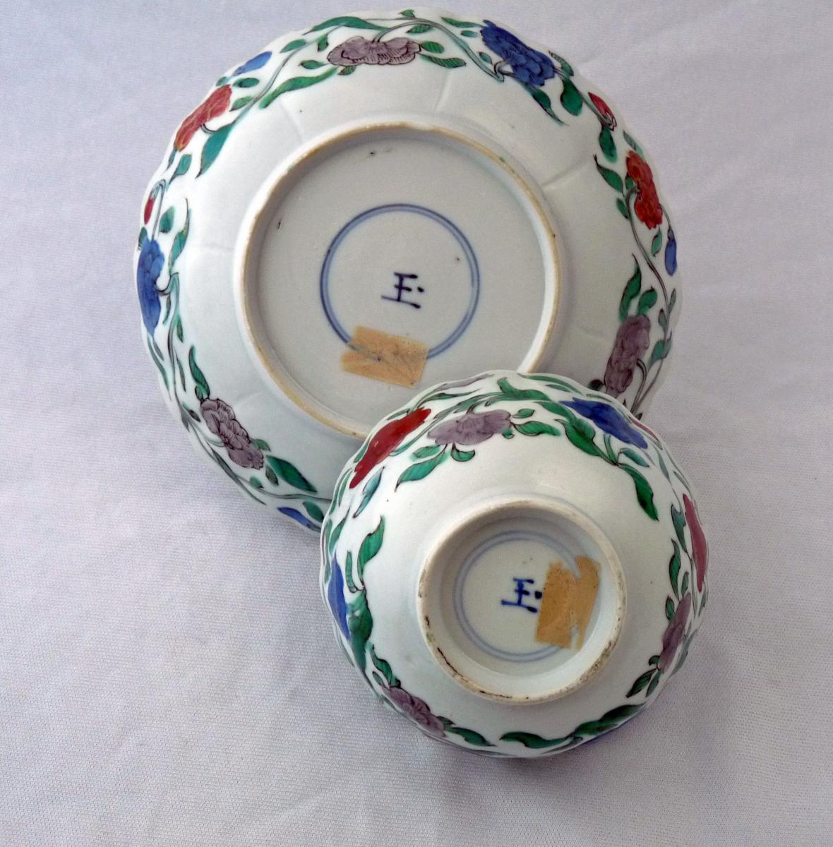 Kangxi Famille Verte Moulded Tea Bowl and Saucer